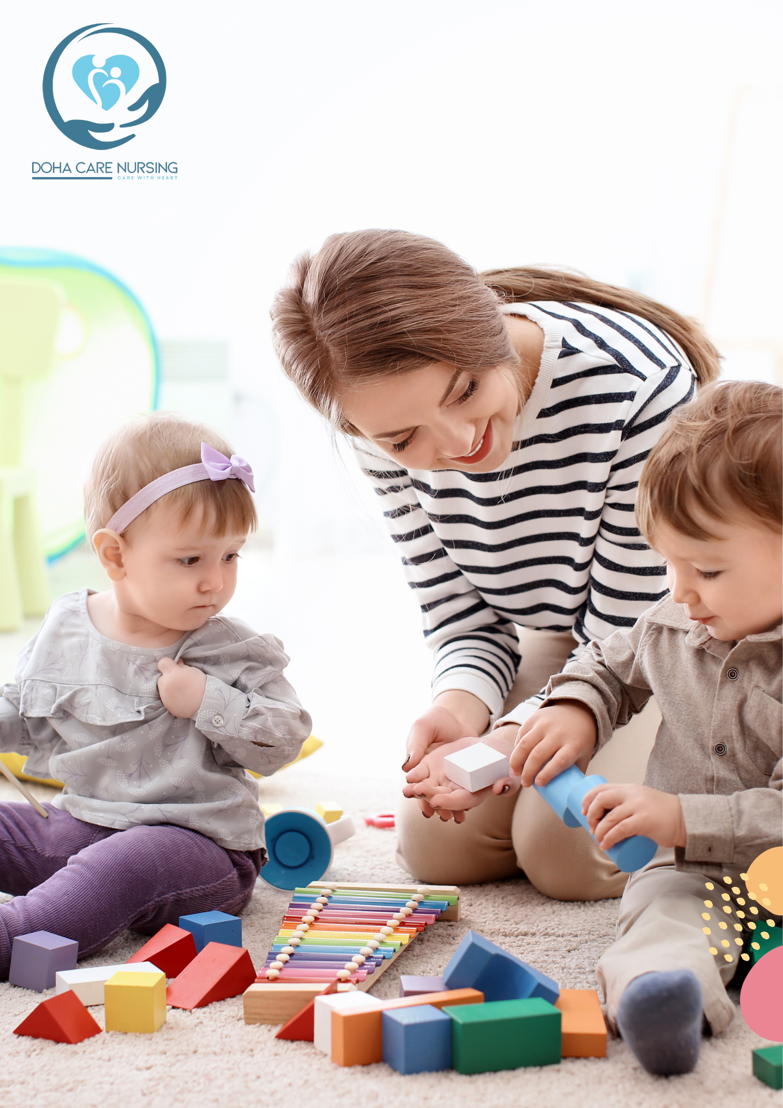 DohaCares Educational activity session with children and a caregiver engaging in learning and play.